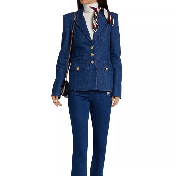 Derek Lam 10 Crosby Keith Denim Utility Jacket Jean Blazer Gold Buttons Pockets - Picture 4 of 12